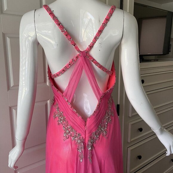 MORI LEE Vintage Y2K Pink Sequin Beaded Formal Maxi Dress Train Fairy Size 11/12 - Picture 6 of 16
